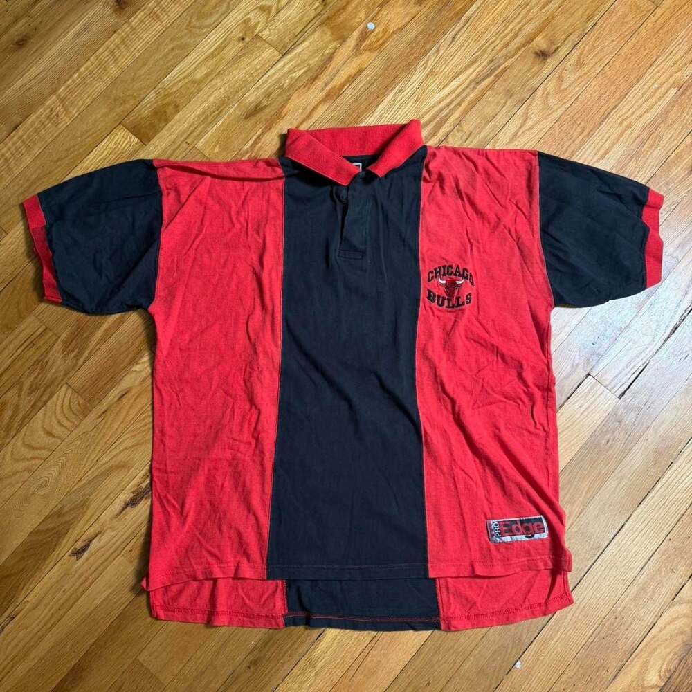 Vintage 1995 Pro Edge Chicago Bulls NBA Colorblock Polo Shirt Large